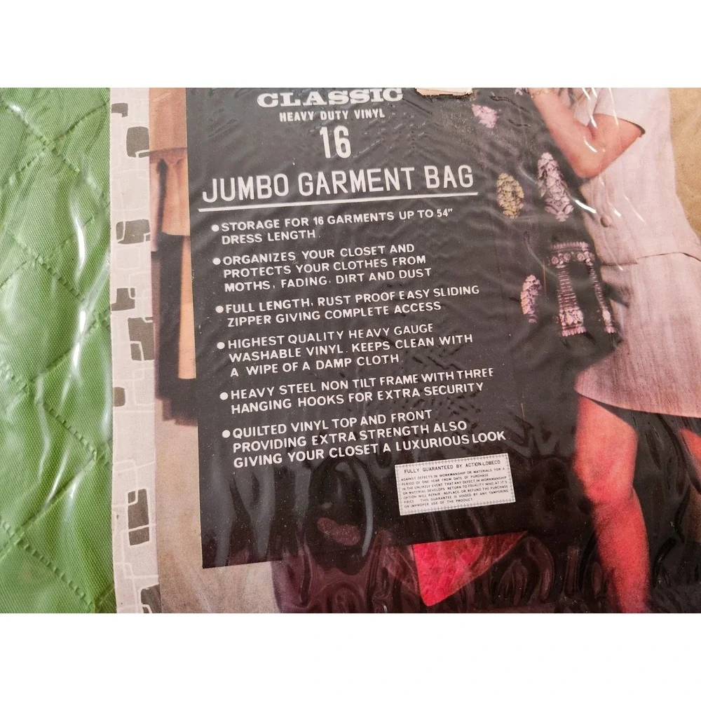 Vintage Action-Lobeco Jumbo Garment Bag 16 Capacity Quilted Green Vinyl‎ 54